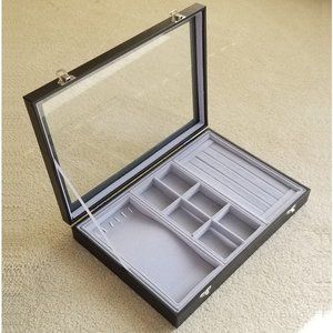 NEW Velvet Jewelry Organizer Storage Display Box w/ Clear Lid and Lock